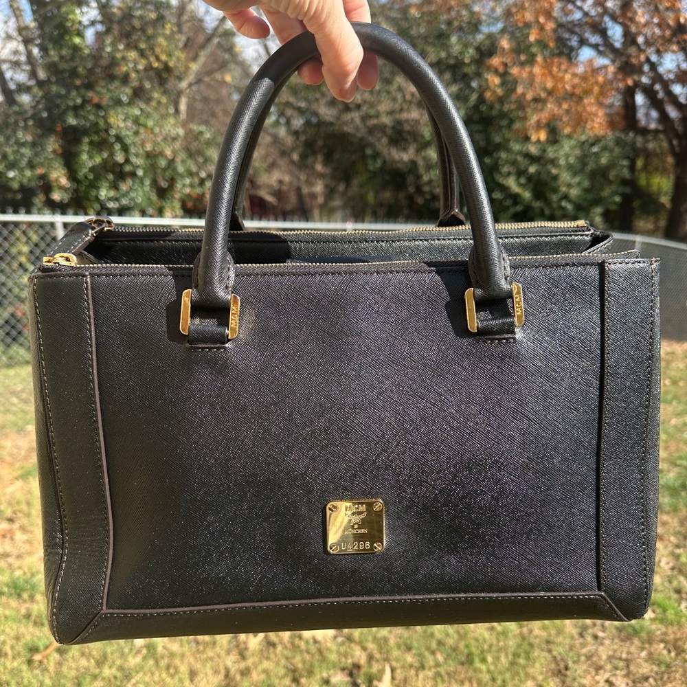 MCM Berlin Satchel/Structured Tote Saffiano Leather with COA Preloved EUC